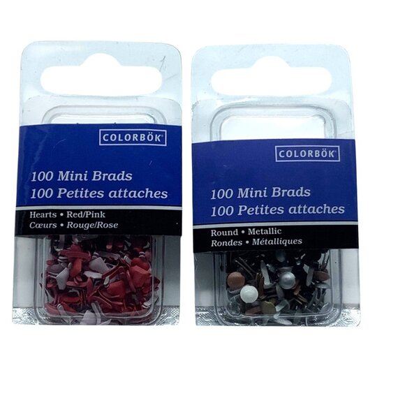 Colorbök 100 Mini Brads Hearts/Red & Round/Metallic Craft Scrapbooking Set of 2 - Picture 1 of 4